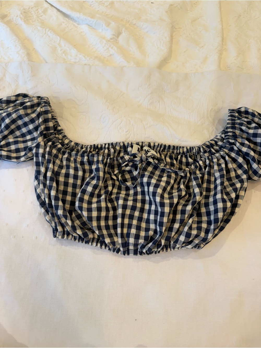 Rouje Navy and White Gingham Stretch crop top